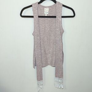 Bele Du Jour Girls Pink Open Front Vest with Lace Hem Girls Size S